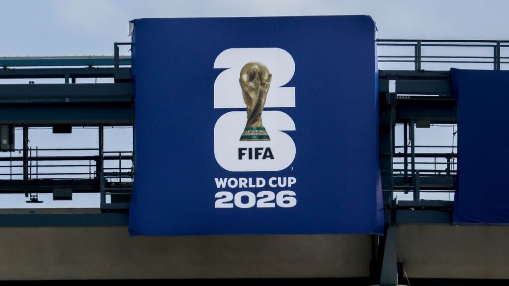 The FIFA World Cup trophy displayed ahead of the 2026 tournament in North America