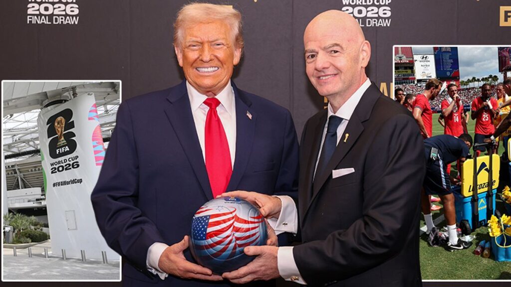 FIFA President Gianni Infantino speaking at a press conference ahead of the 2026 World Cup