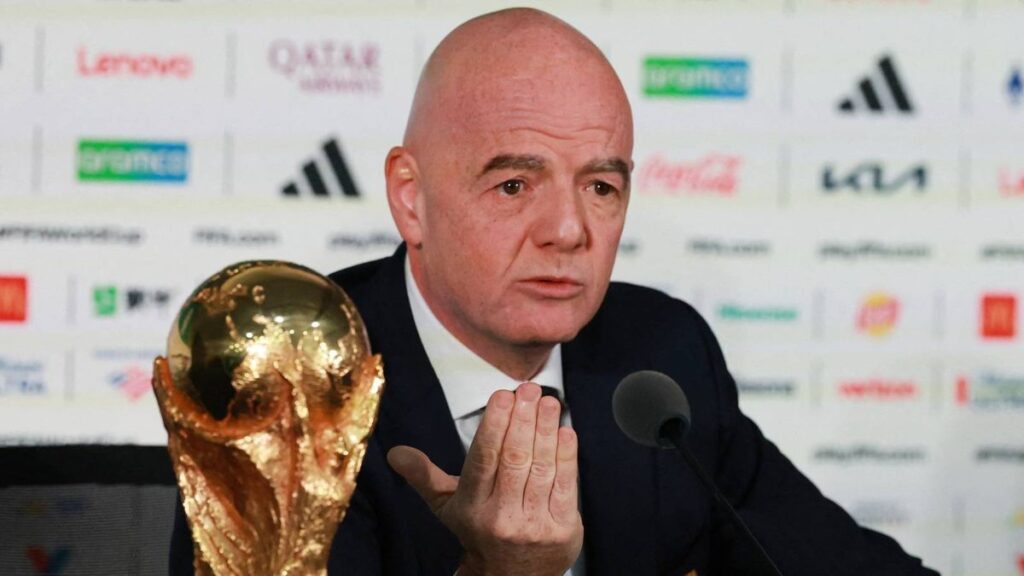 FIFA President Gianni Infantino speaking at a press conference