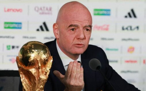 FIFA President Gianni Infantino speaking at a press conference