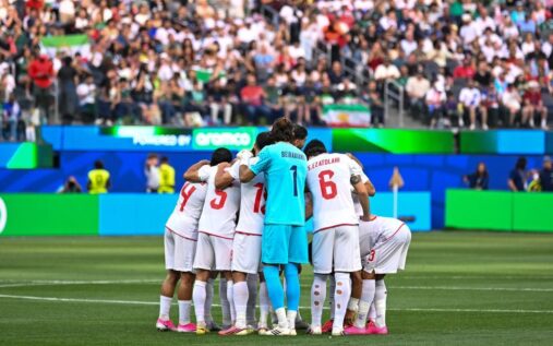 Iran national football team head coach Amir Ghalenoei gesturing on the touchline