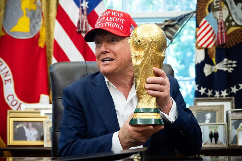 The Fifa World Cup trophy displayed ahead of the 2026 tournament in North America