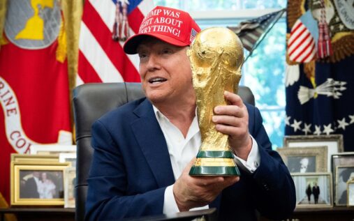The Fifa World Cup trophy displayed ahead of the 2026 tournament in North America