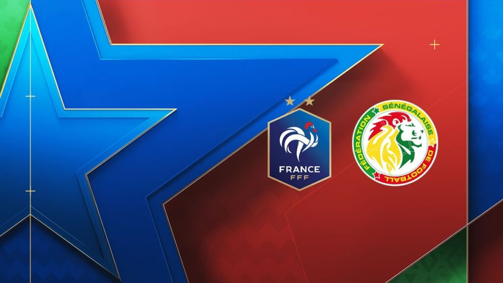 France and Senegal national team flags displayed alongside the official FIFA World Cup 2026 logo