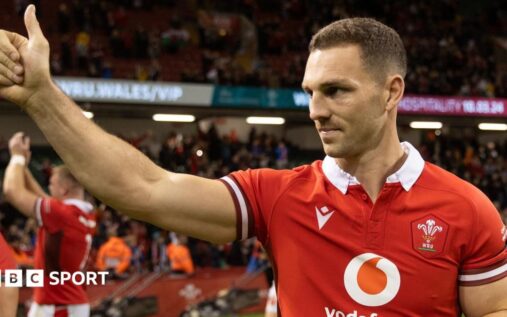 George North carrying the rugby ball while playing for Wales