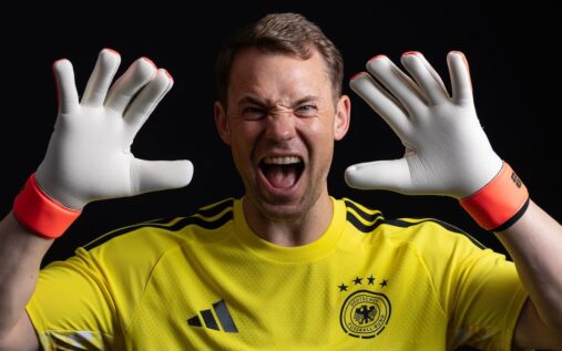 Manuel Neuer looking focused while playing in goal for the Germany national team