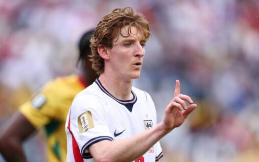 Anthony Gordon looking dejected while playing for England at the World Cup