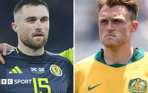Split image of Harry Souttar playing for Australia and John Souttar playing for Scotland
