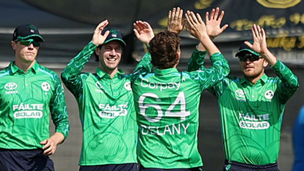Lorcan Tucker batting for Ireland during their historic 34-run T20 victory over India at Stormont