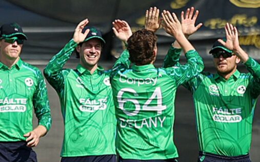 Lorcan Tucker batting for Ireland during their historic 34-run T20 victory over India at Stormont