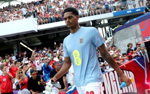 Jarell Quansah playing for England during an international football match