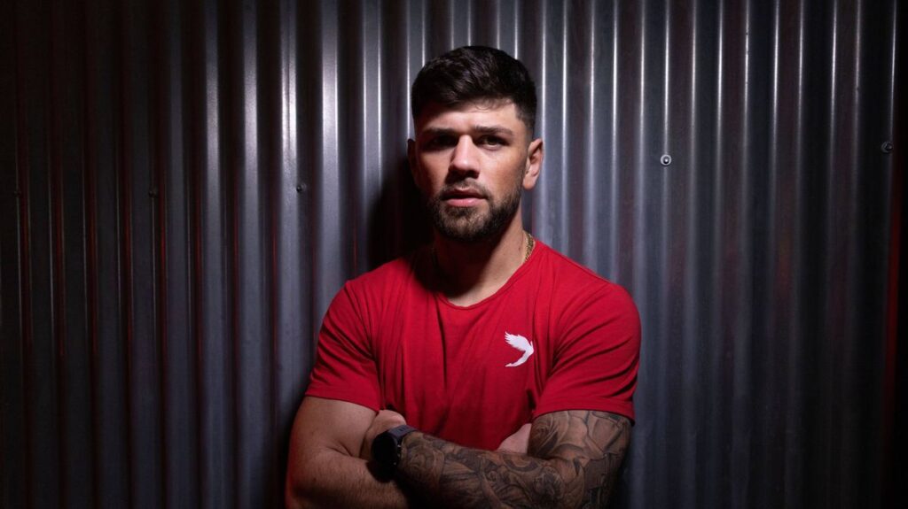 Welsh boxer Joe Cordina looking serious during a pre-fight press conference