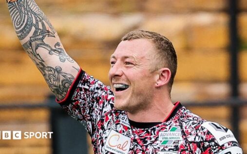 Leigh Leopards winger Josh Charnley celebrating a try during a Super League rugby match