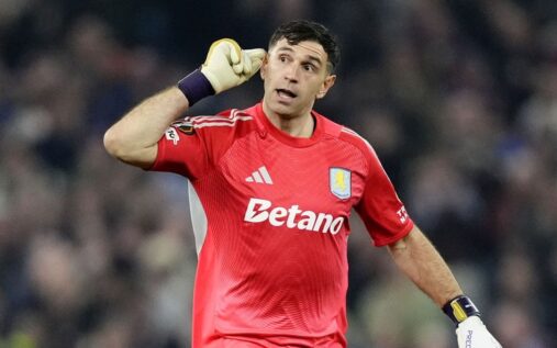 Split image of Aston Villa goalkeeper Emi Martinez and Tottenham Hotspur goalkeeper Guglielmo Vicario