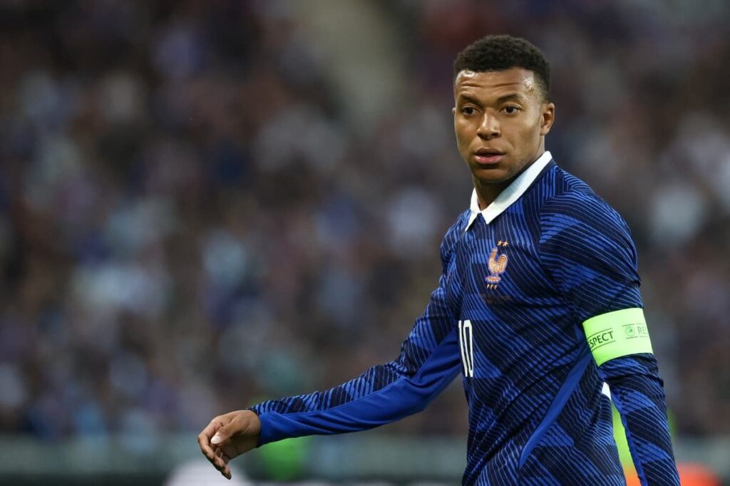 Kylian Mbappe celebrates scoring a goal for France at the World Cup