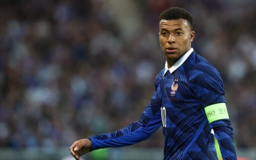 Kylian Mbappe celebrates scoring a goal for France at the World Cup
