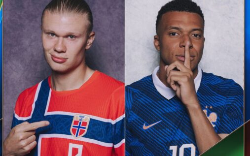 Split image of Kylian Mbappe in a France kit and Erling Haaland in a Norway kit