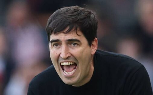 Liverpool head coach Andoni Iraola directing his players from the touchline