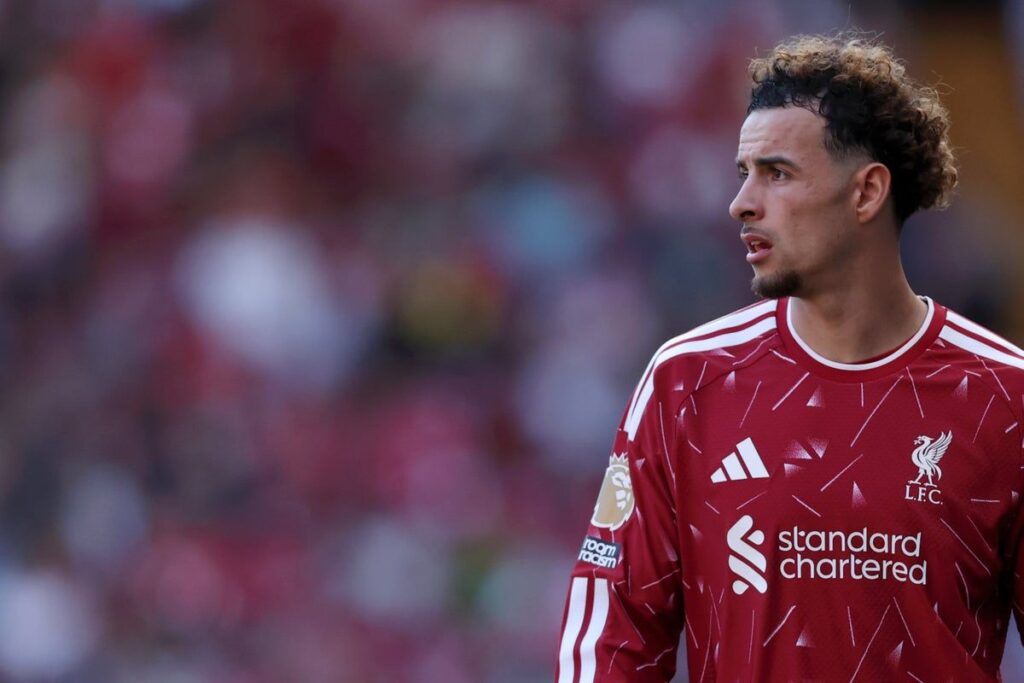 Curtis Jones playing in midfield for Liverpool during a Premier League match