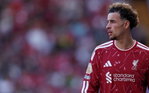 Curtis Jones playing in midfield for Liverpool during a Premier League match