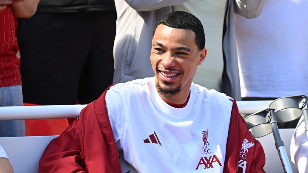Liverpool forward Hugo Ekitike looking determined during a Premier League match