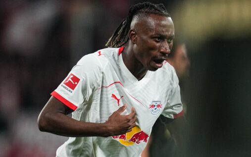 RB Leipzig winger Yan Diomande running with the football during a match