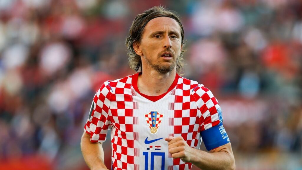 Luka Modric wearing the Croatia captain's armband while playing in a World Cup group stage match