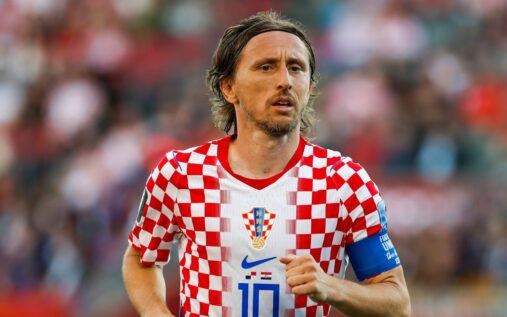 Luka Modric wearing the Croatia captain's armband while playing in a World Cup group stage match