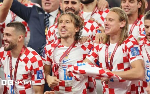 Croatia captain Luka Modric looking focused on the pitch in his national team kit ahead of the match against England