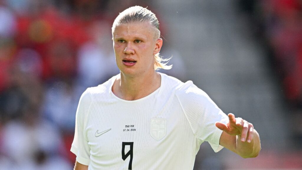 Manchester City striker Erling Haaland looking focused during a Premier League match