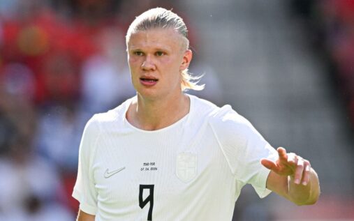 Manchester City striker Erling Haaland looking focused during a Premier League match