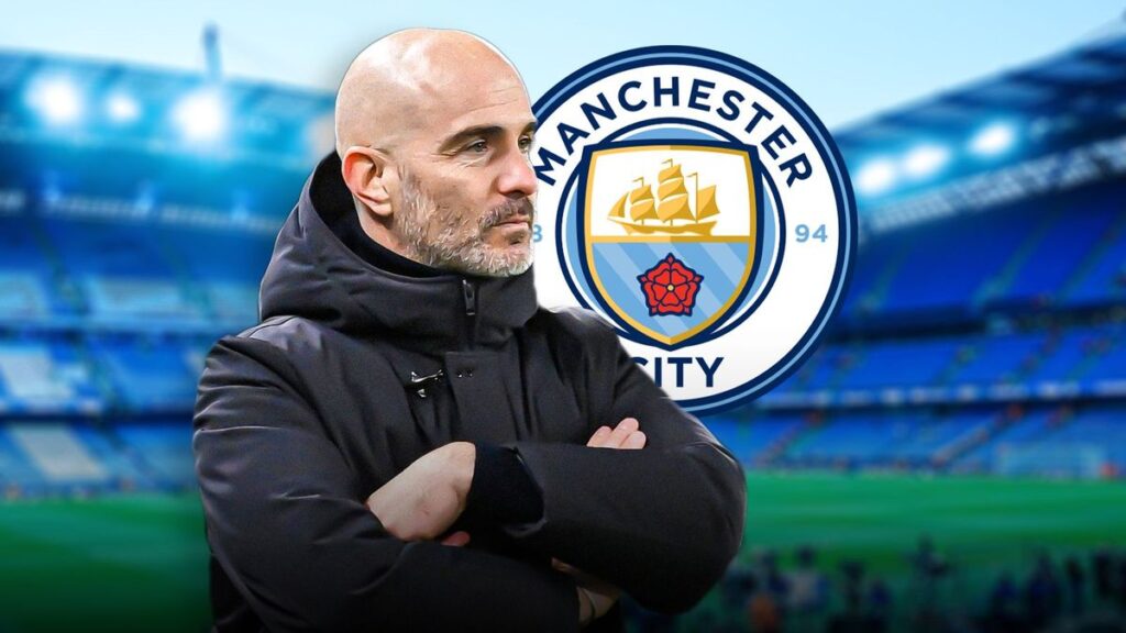 Enzo Maresca standing on the touchline in a manager suit