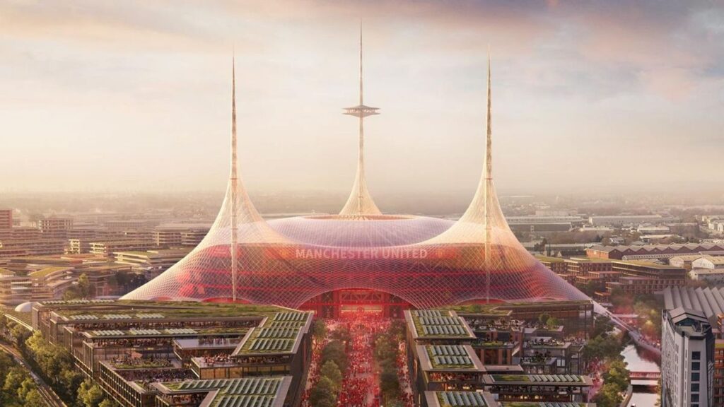 Architectural rendering of Manchester United's proposed new 100,000-seater stadium near Old Trafford