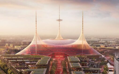 Architectural rendering of Manchester United's proposed new 100,000-seater stadium near Old Trafford