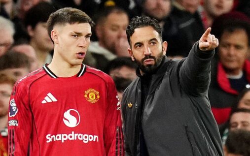 Manuel Ugarte playing for Manchester United during a Premier League match