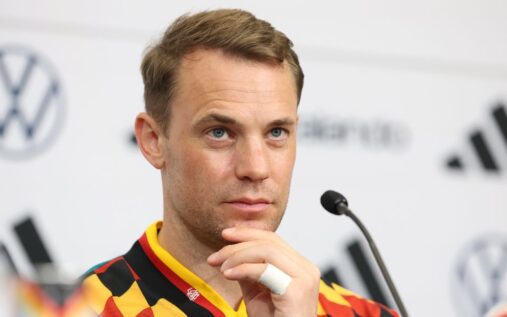 Manuel Neuer pointing and shouting instructions to his Germany teammates during a World Cup match