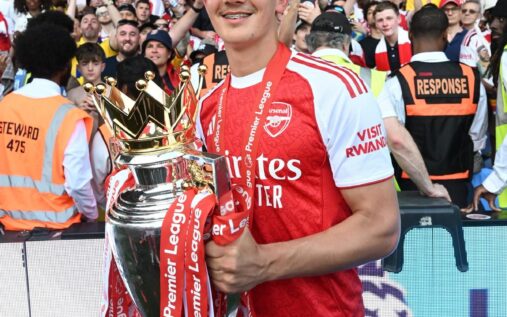Max Dowman celebrating his stoppage-time goal for Arsenal against Everton