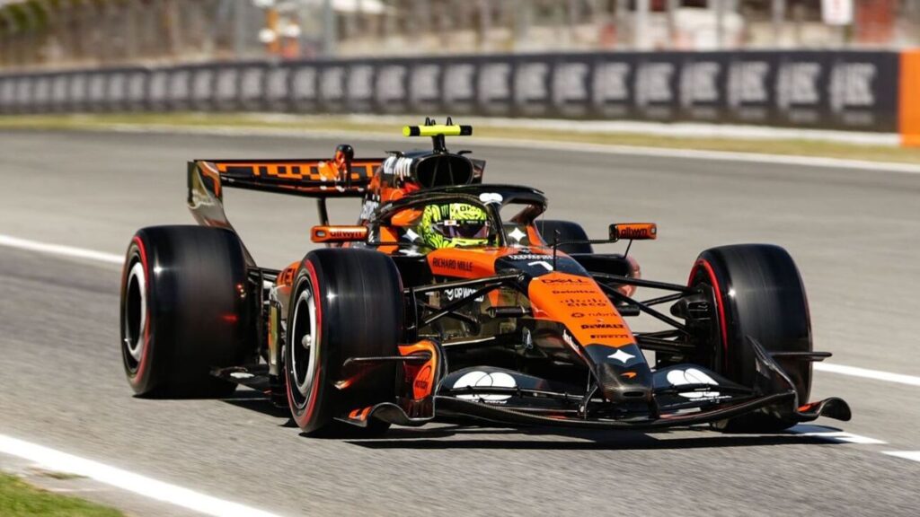 A McLaren Formula 1 car racing on track during the 2026 season