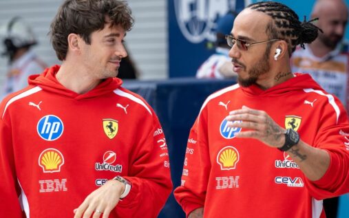 Charles Leclerc and Lewis Hamilton driving the Ferrari SF-26 Formula 1 car around the slow corners of the Monaco circuit.