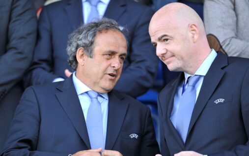 Michel Platini and Gianni Infantino standing together during their time at Uefa