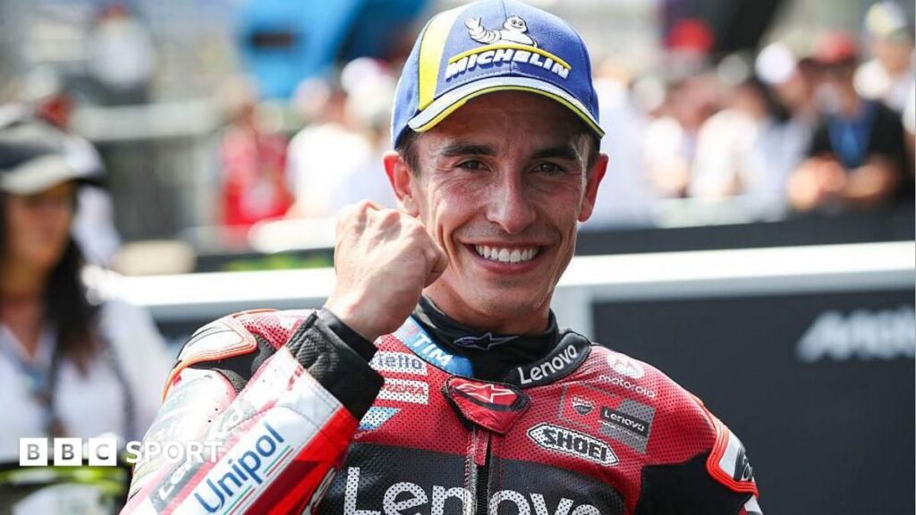 Marc Marquez racing on his Ducati motorcycle on a MotoGP track