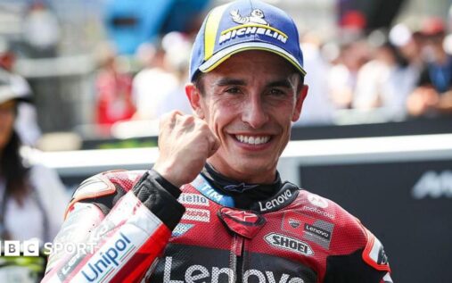 Marc Marquez racing on his Ducati motorcycle on a MotoGP track