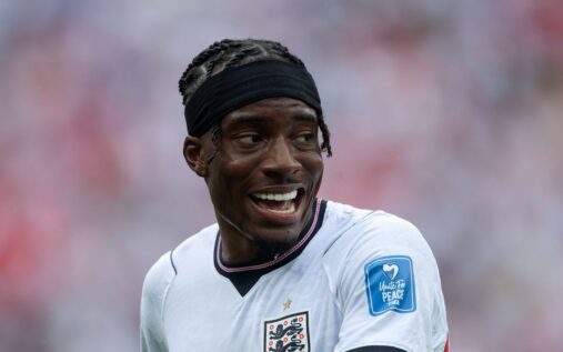 Noni Madueke playing for England at the World Cup