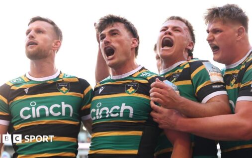 George Furbank of Northampton Saints runs with the ball during the Premiership semi-final against Leicester Tigers