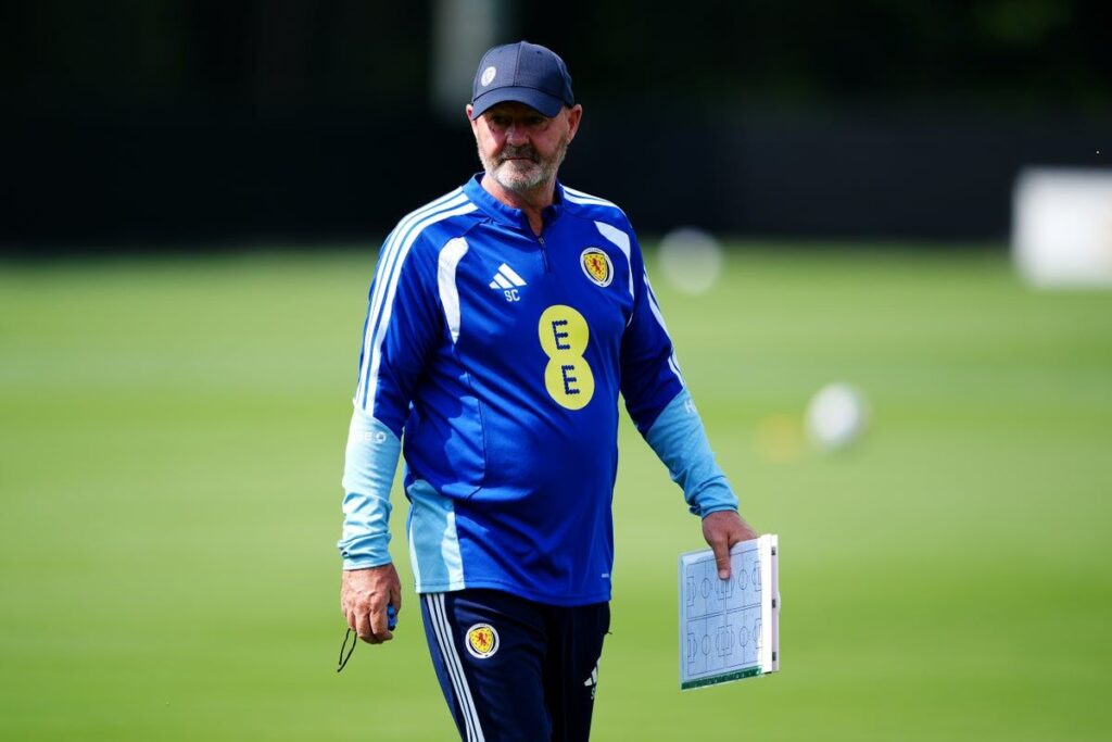 Scotland manager Steve Clarke looking serious on the touchline during an international match