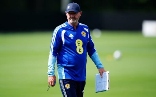 Scotland manager Steve Clarke looking serious on the touchline during an international match