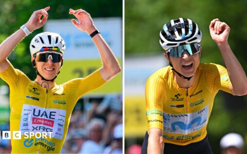 Tadej Pogacar and Marlen Reusser celebrating their overall victories at the Tour de Suisse