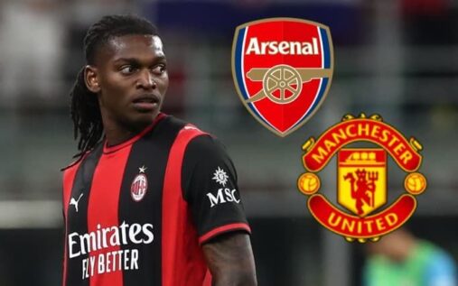 Rafael Leao looking thoughtful in an AC Milan football shirt