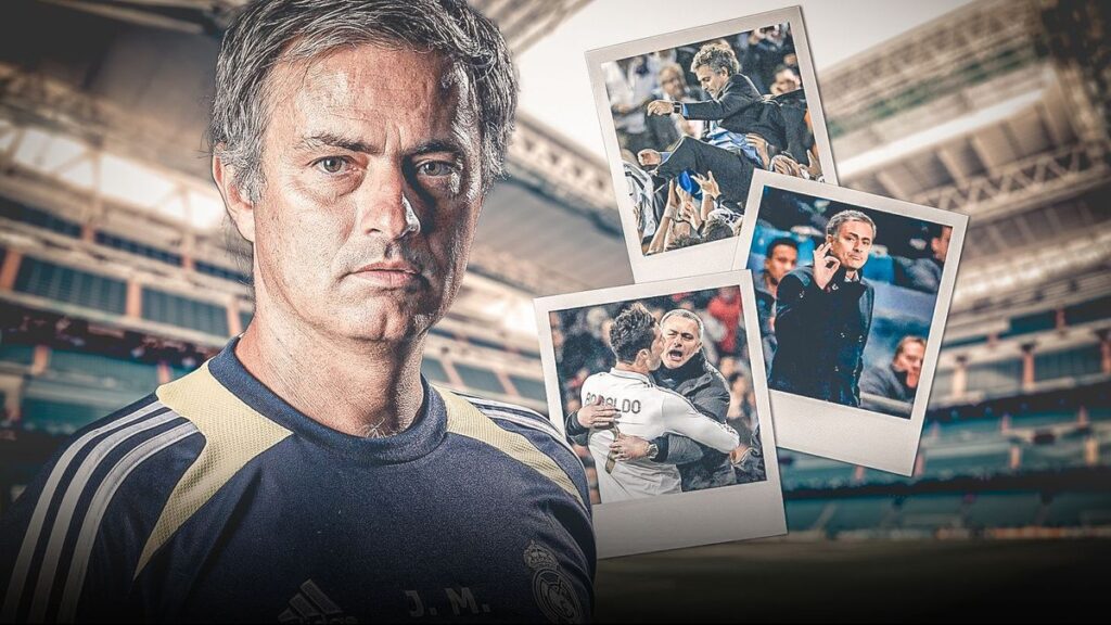 Jose Mourinho standing on the touchline issuing instructions to his players