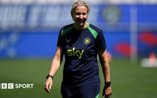 Carla Ward managing the Republic of Ireland women's national team on the touchline